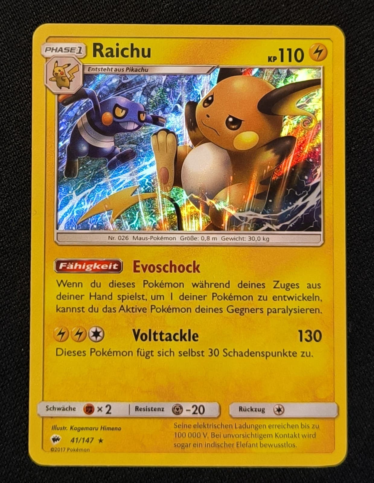 Pokemon Karte: Raichu 41/147 [Holo] - Nacht in Flammen - Deutsch