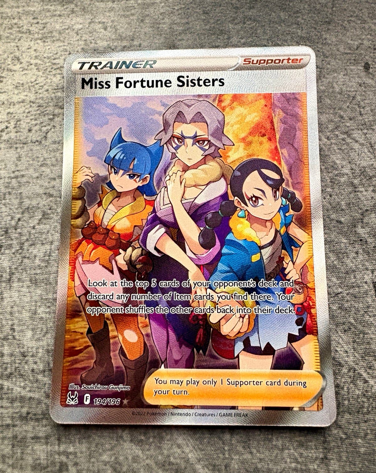 Pokemon TCG Miss Fortune Sisters 194/196 Ultra Rare Full Art Holo Lost Origin