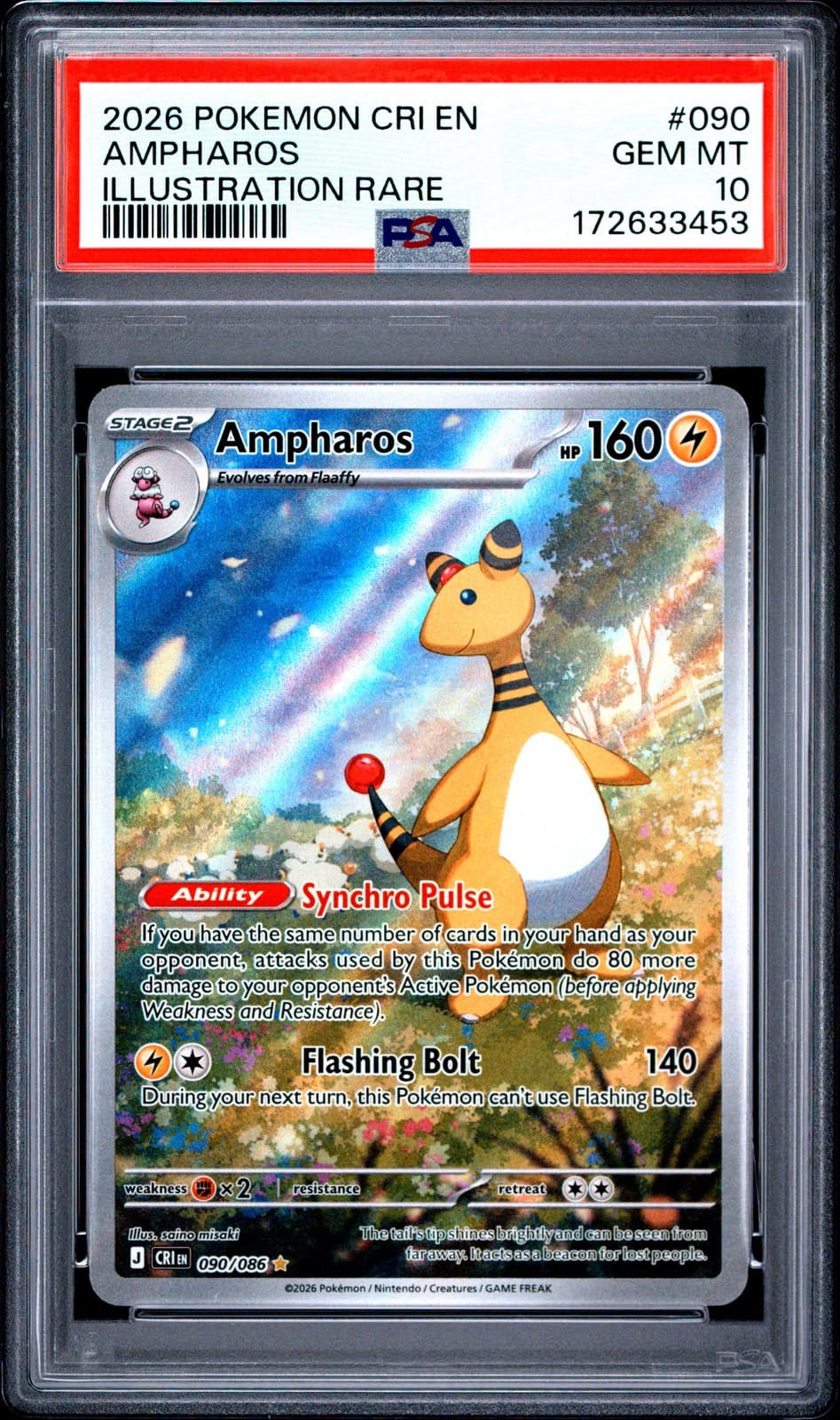 2026 POKEMON CRI EN-CHAOS RISING ILLUSTRATION RARE #090 AMPHAROS PSA 10