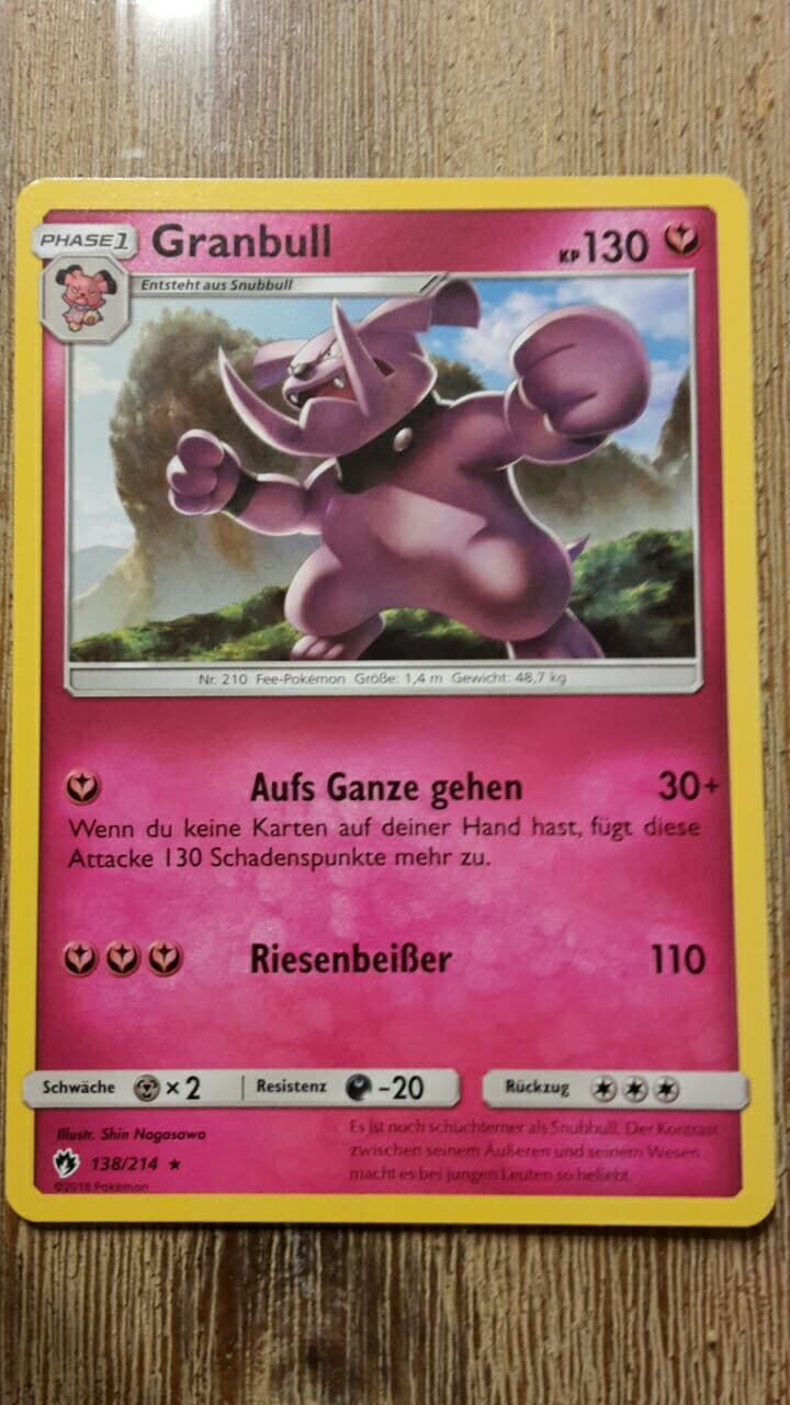 Granbull 138/214 - Rare Pokemonkarte - Echo des Donners - Sonne & Mond 8 - Mint