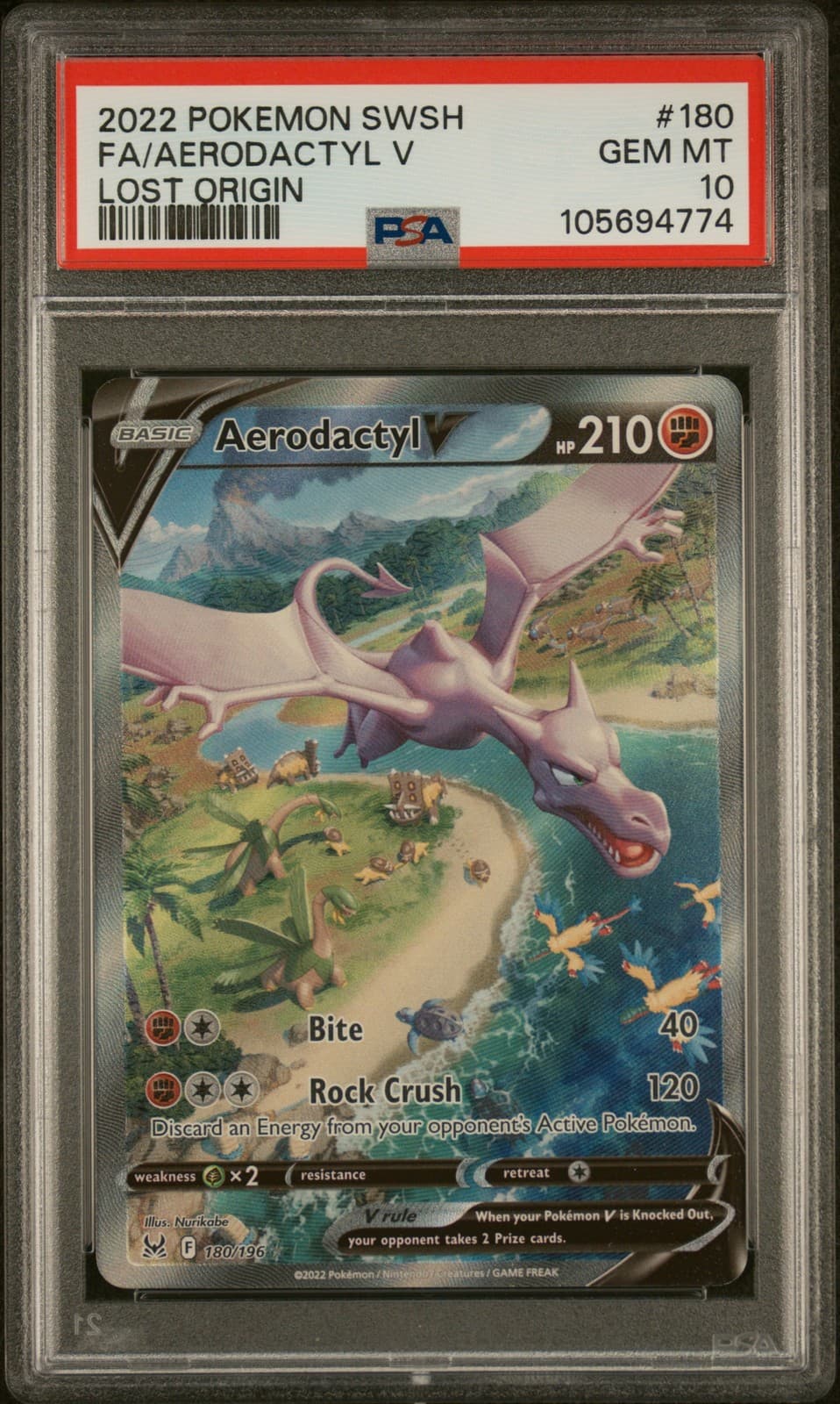2022 POKEMON SWORD & SHIELD LOST ORIGIN #180 FULL ART/AERODACTYL V PSA 10
