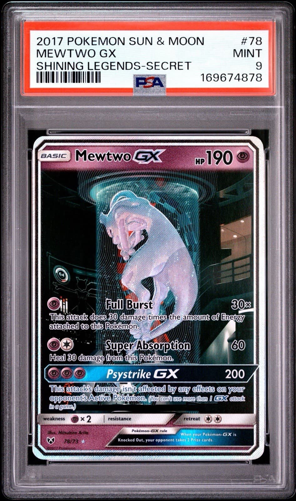 Pokemon Mewtwo GX 78/73 Full Art Secret Rare Shining Legends PSA 9