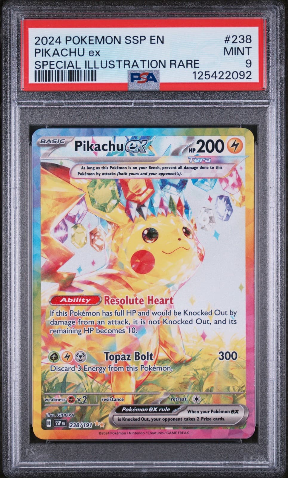 Pikachu EX 238/191 Special Illustration Rare Surging Sparks English PSA 9