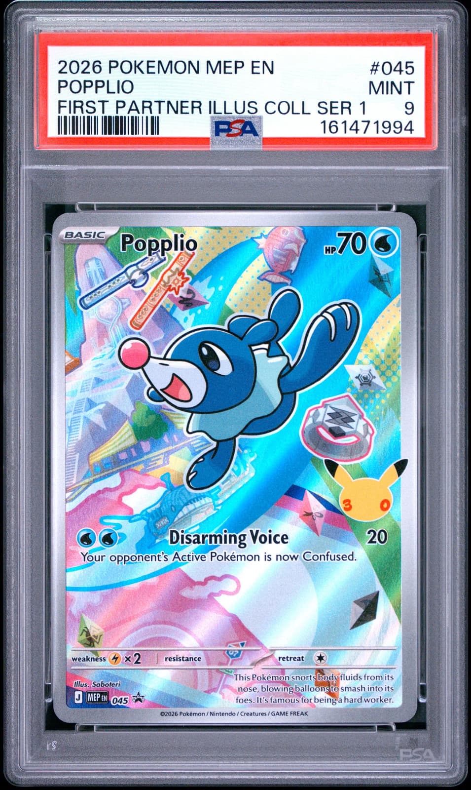 2026 Pokemon Mep EN-Me Black Star Promo Popplio #045 PSA 9