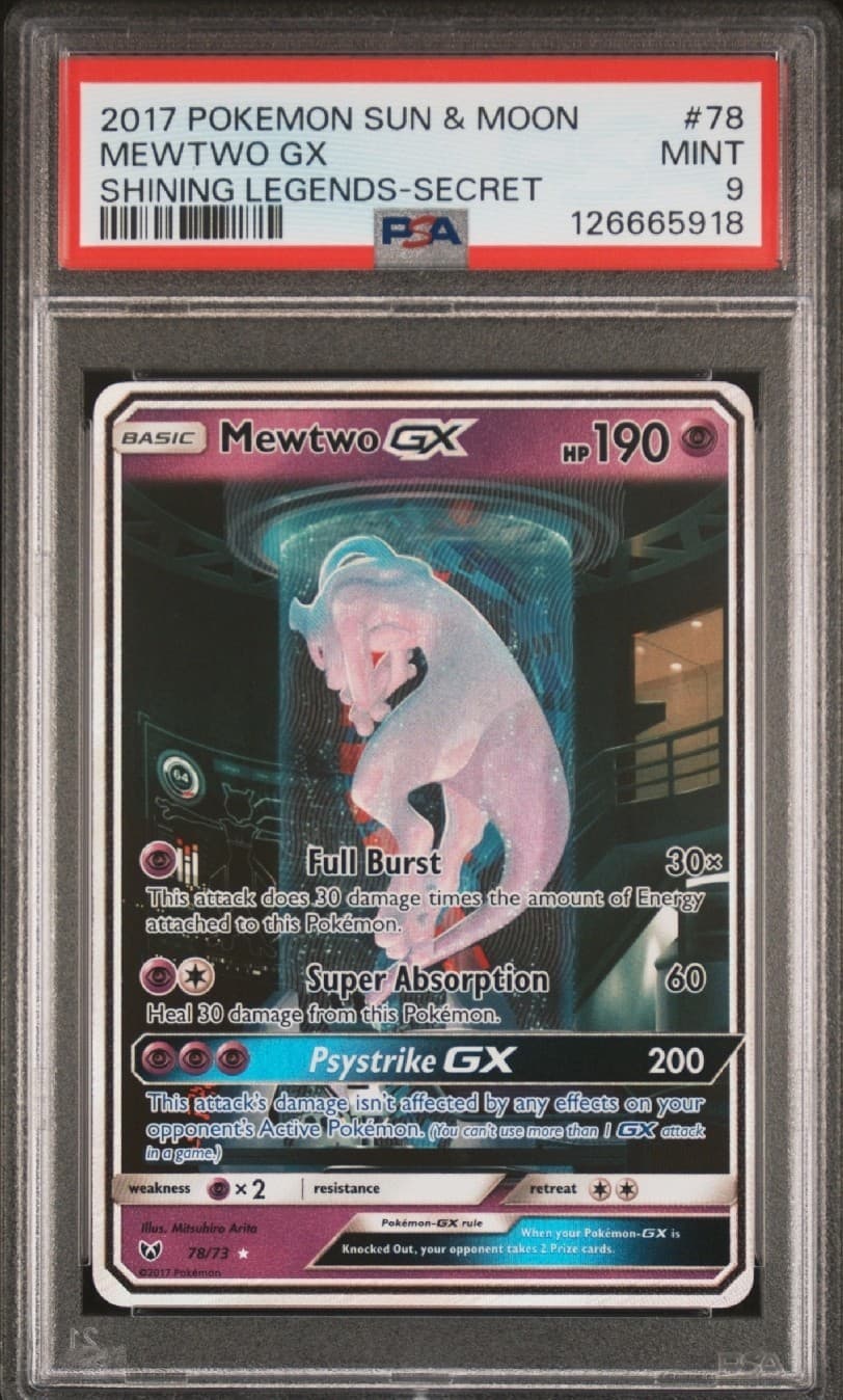 2017 POKEMON SUN & Moon - Shining Legends - MEWTWO GX - #78/73 PSA 9