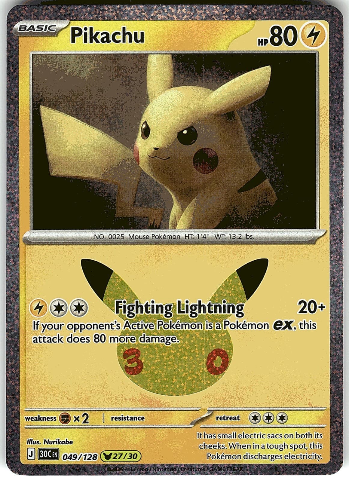 Pikachu 49/128 27/30 Pokemon 30th Celebration NM