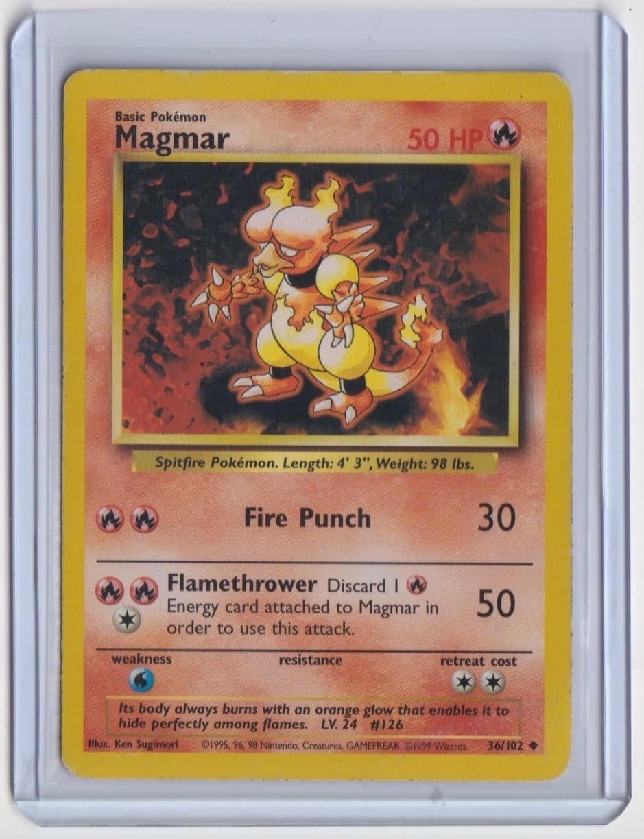 MAGMAR 36/102 BASE SET UNLIMITED UNCOMMON POKEMON HP