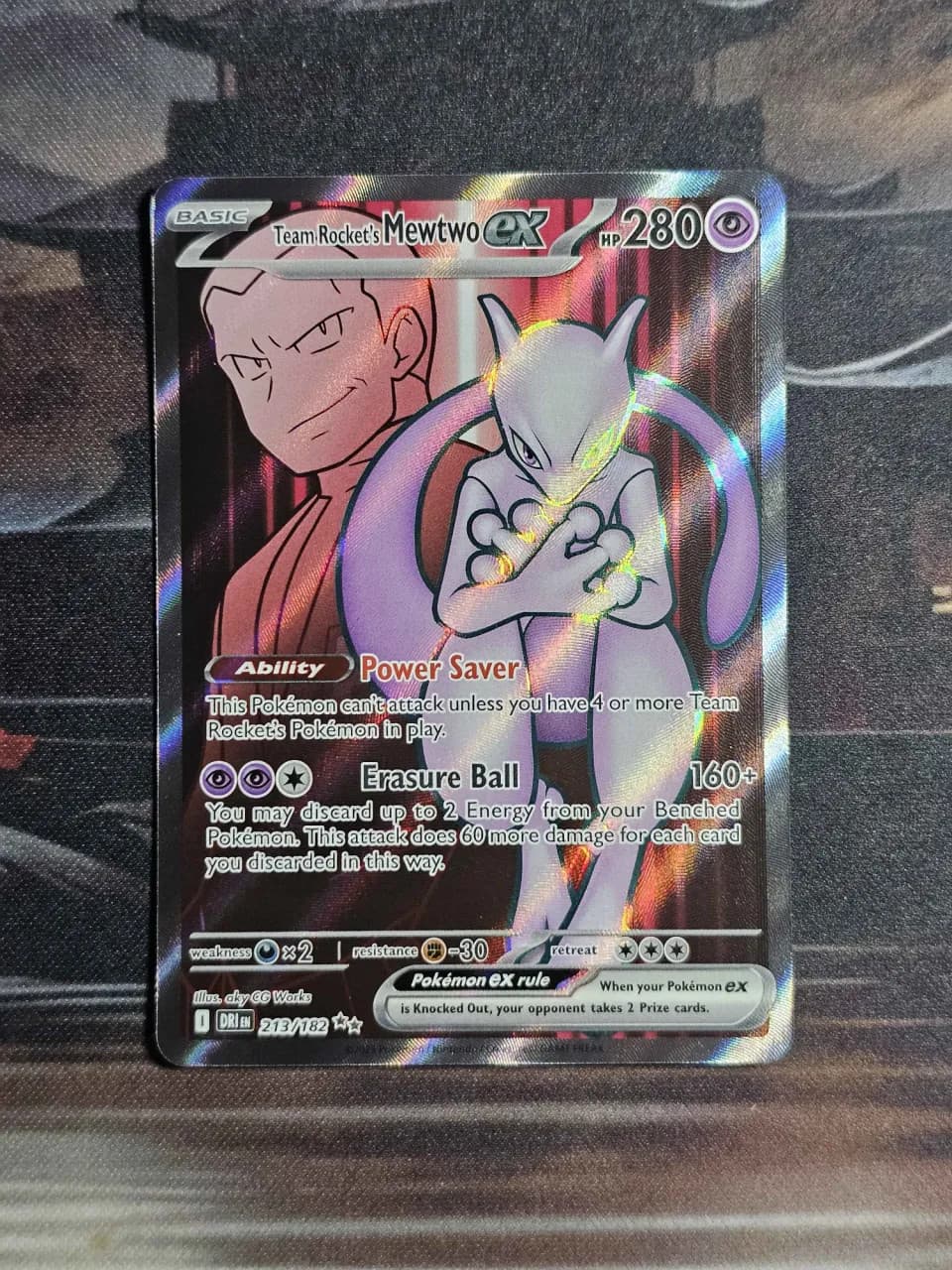 Team Rocket's Mewtwo ex 213/182 Ultra Rare Destined Rivals Pokemon Holo NM
