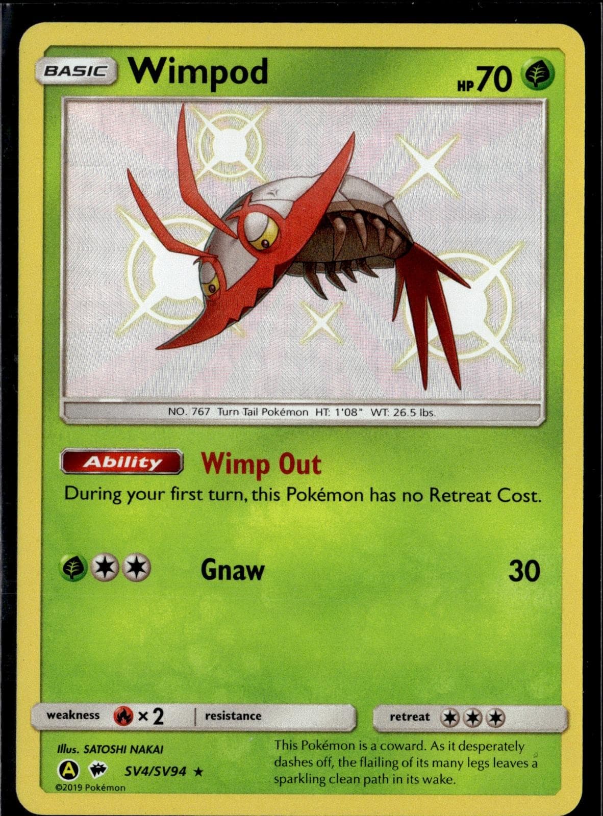 Wimpod SV4/SV94 Shiny Rare Hidden Fates Shiny Vault Pokemon Holo Near Mint
