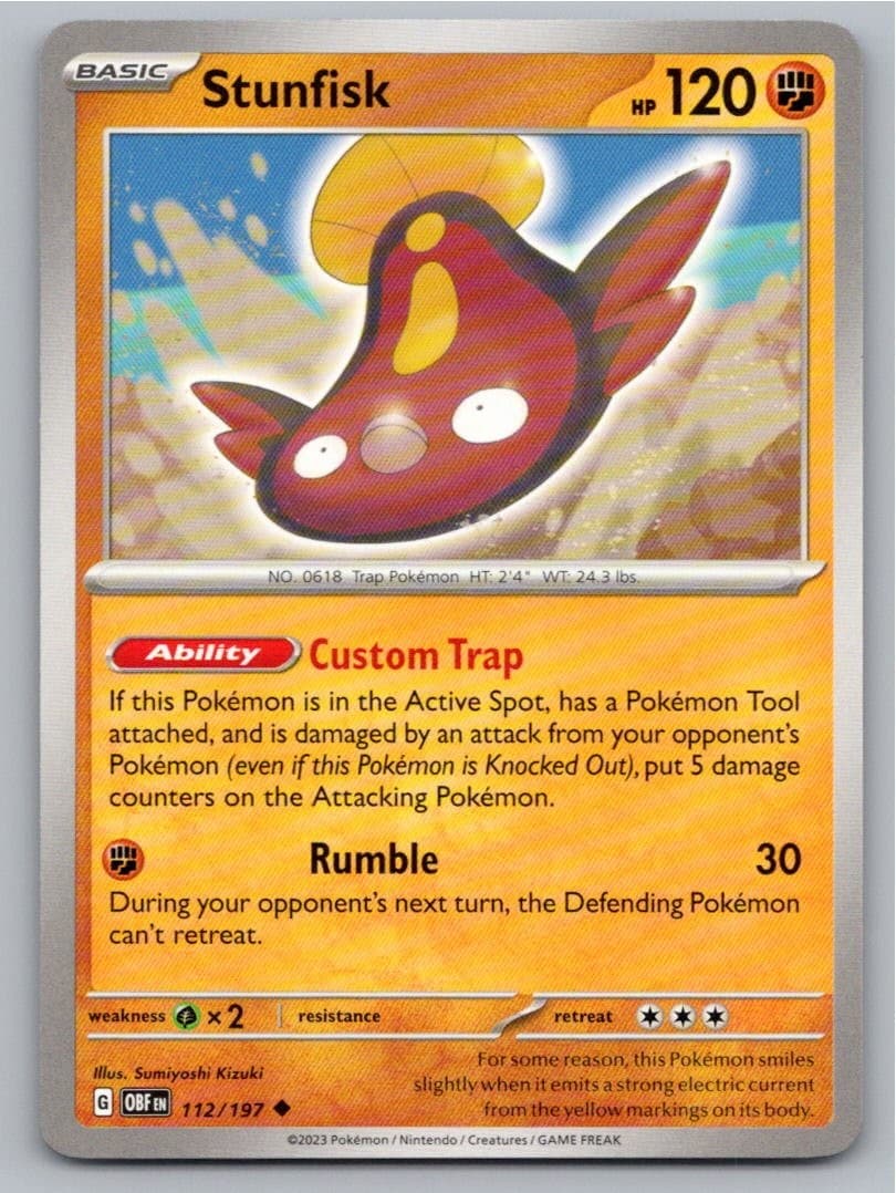 2023 POKEMON STUNFISK OBSIDIAN FLAMES 112/197 UNCOMMON NM A14231 FREE S&H