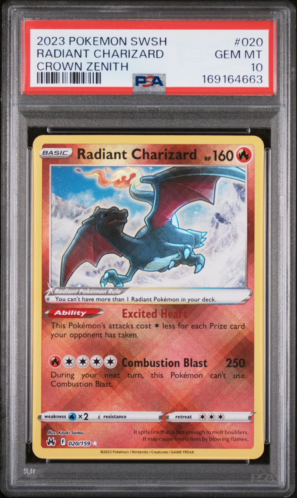 2023 POKEMON SWORD & SHIELD CROWN ZENITH #020 RADIANT CHARIZARD PSA 10