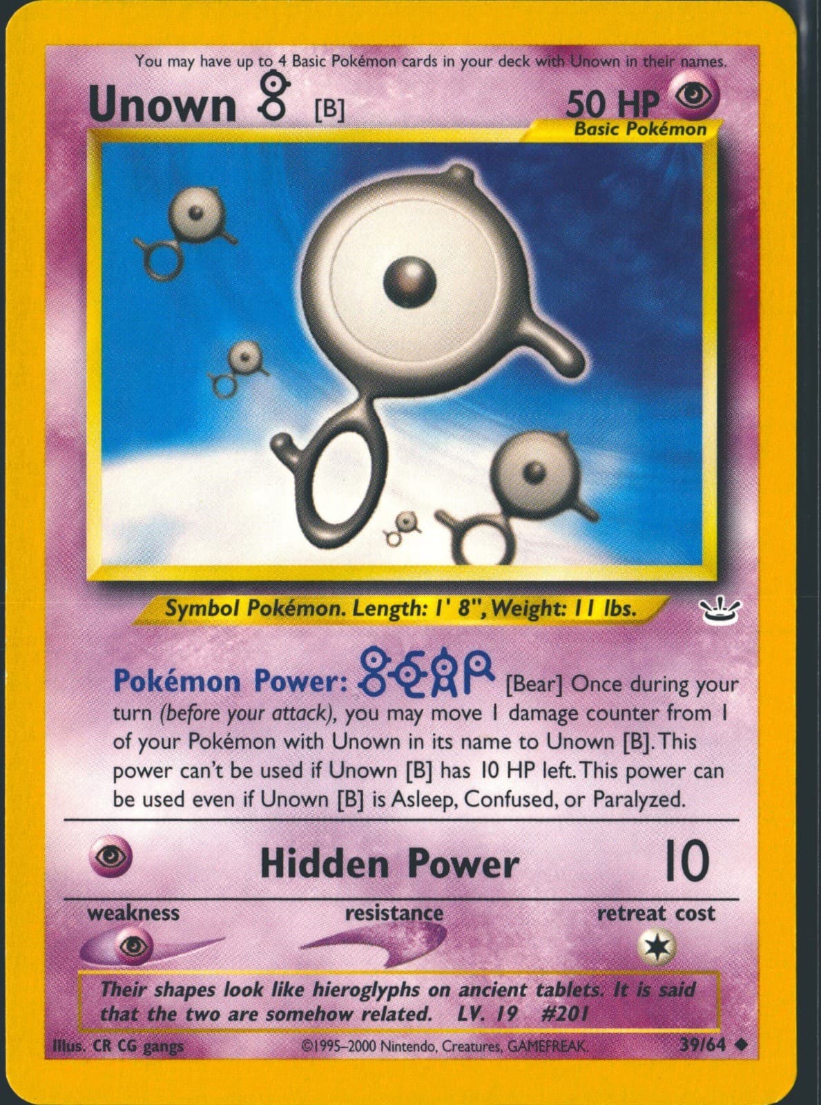 Unown [B] 39/64 Uncommon Neo Revelation Pokemon Unlimited Lightly Played