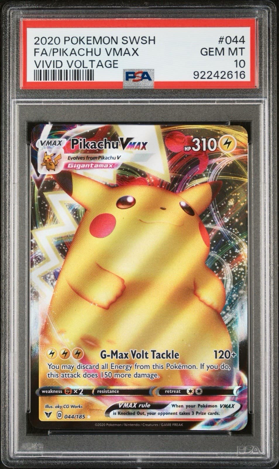 2020 POKEMON SWORD & SHIELD VIVID VOLTAGE #044 FULL ART PIKACHU VMAX PSA 10