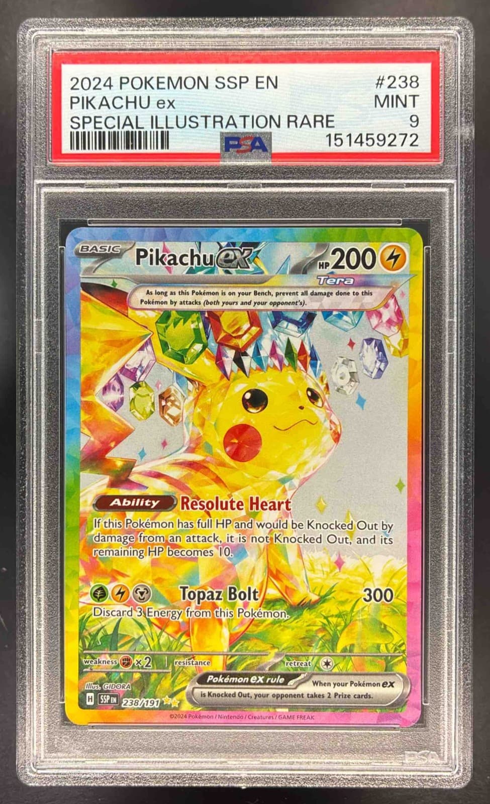 2024 Pokemon Surging Sparks Pikachu Ex #238/191 SIR PSA 9 MINT