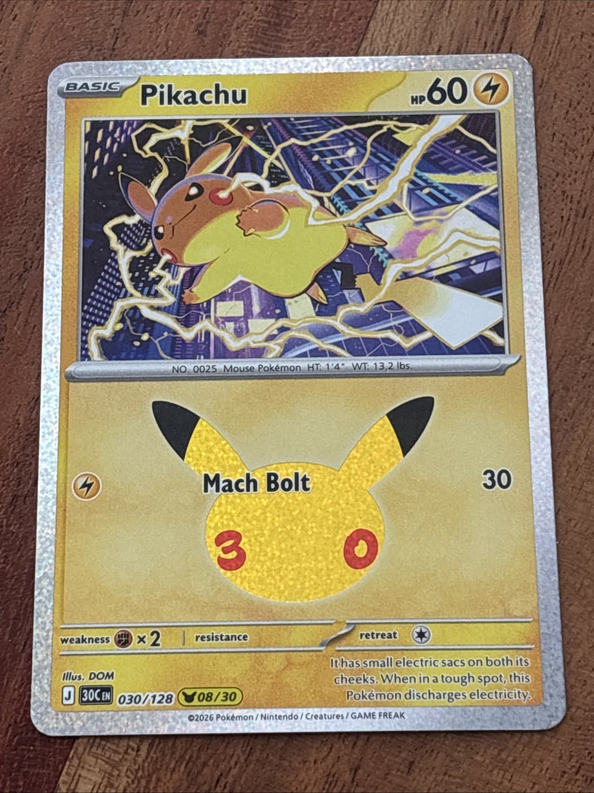 Pokemon TCG Pikachu 030/128 Me: 30th Celebration 08/30 NM