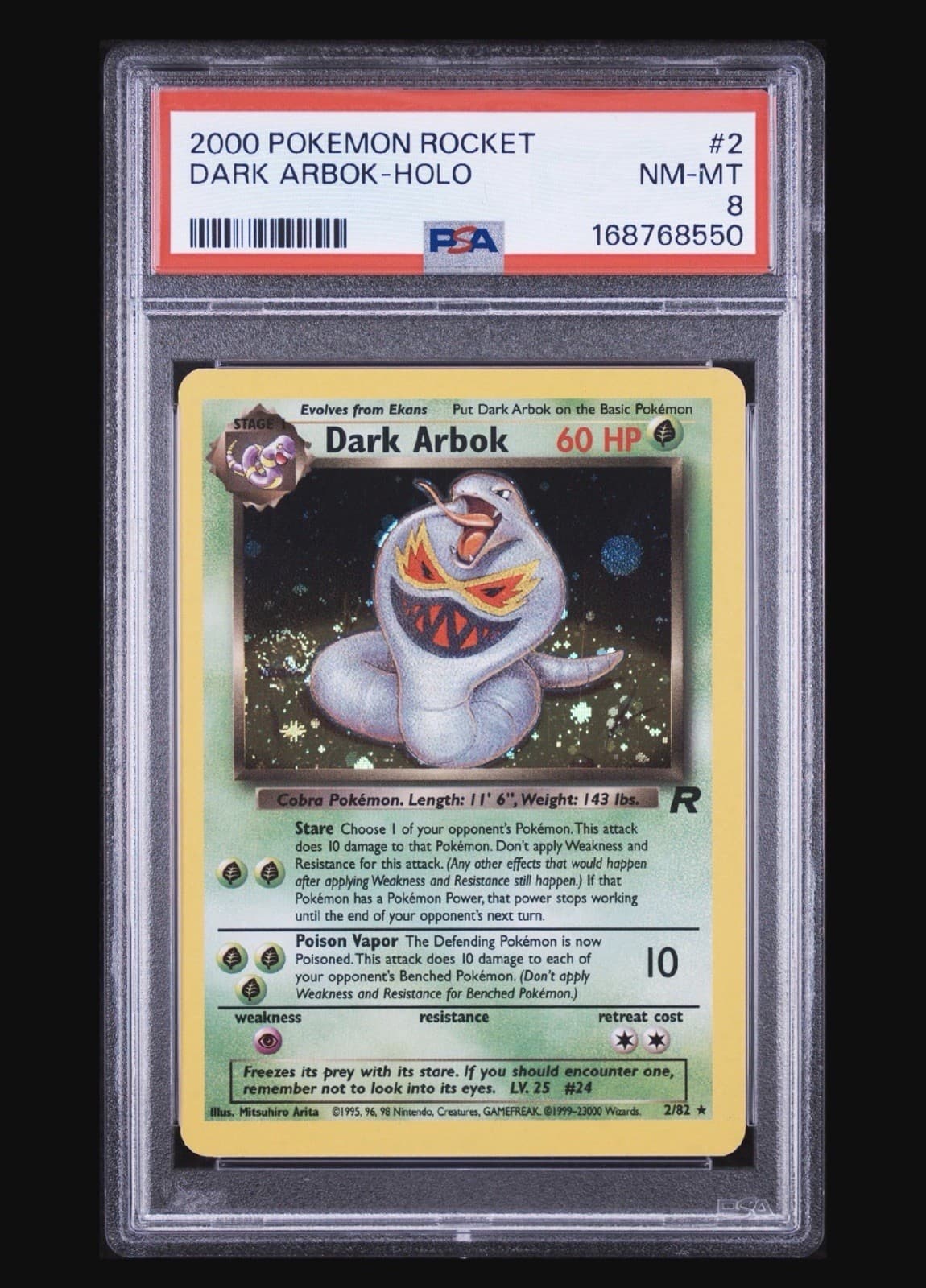 Nintendo 2000 Pokemon Team Rocket Dark Arbok Holo 2/82 PSA 8 ENG Cert 168768550