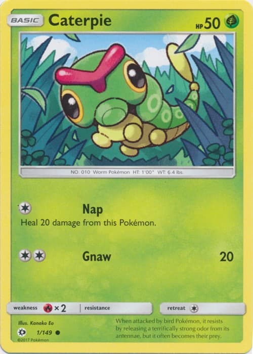 Caterpie - 1/149 - Common (Mp) Sun and Moon Base Set - Grass Pokémon