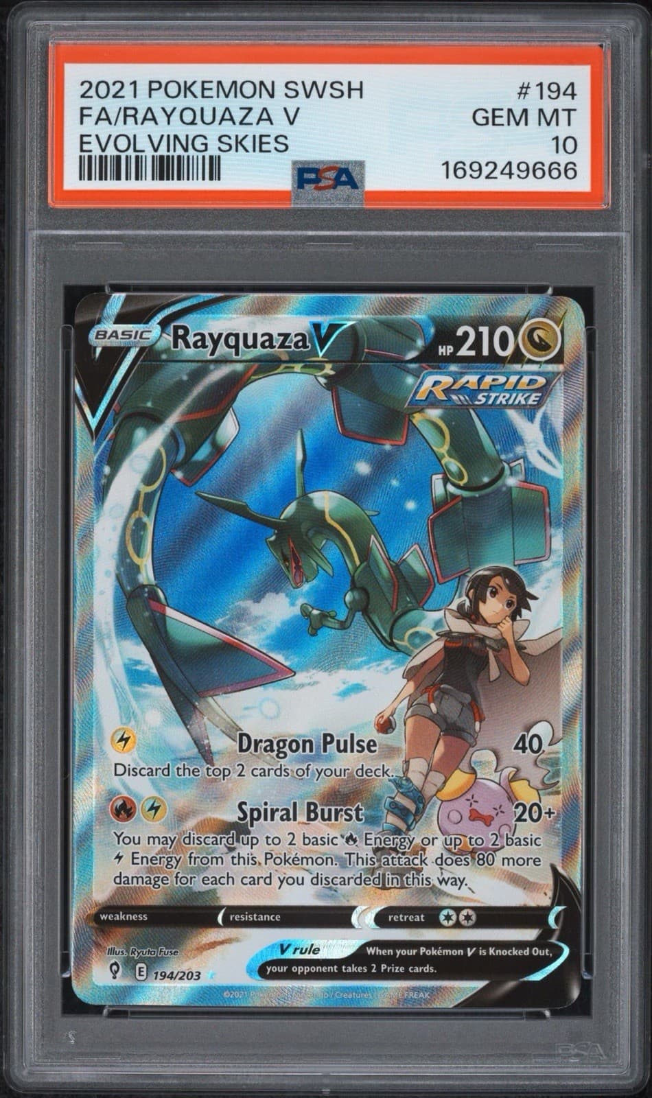 Rayquaza V 194/203 PSA 10 GEM MINT Alternate Art Evolving Skies 2021 NEW CERT