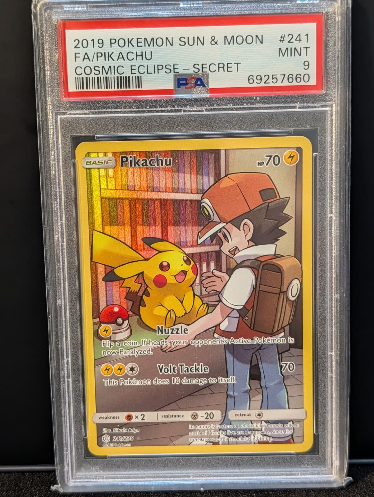 Pikachu (Secret Rare) 241/236 Sm-Cosmic Eclipse Holo PSA 9
