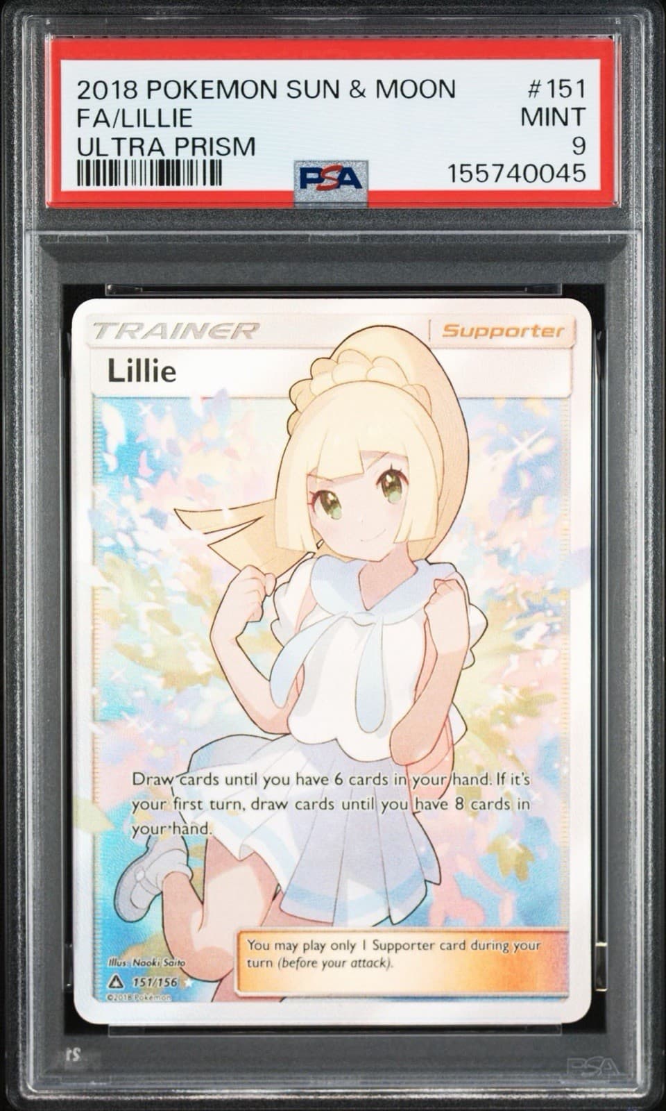 Pokémon 2018 SM Ultra Prism Lillie Full Art Holo 151/156 PSA 9