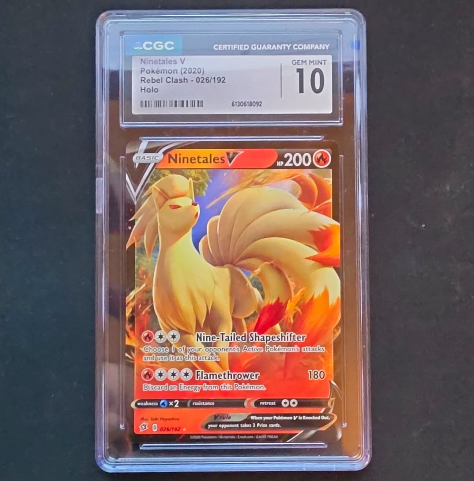 CGC Gem Mint 10 (2020) Ninetales V 026/192 Rebel Clash EN Holo UR