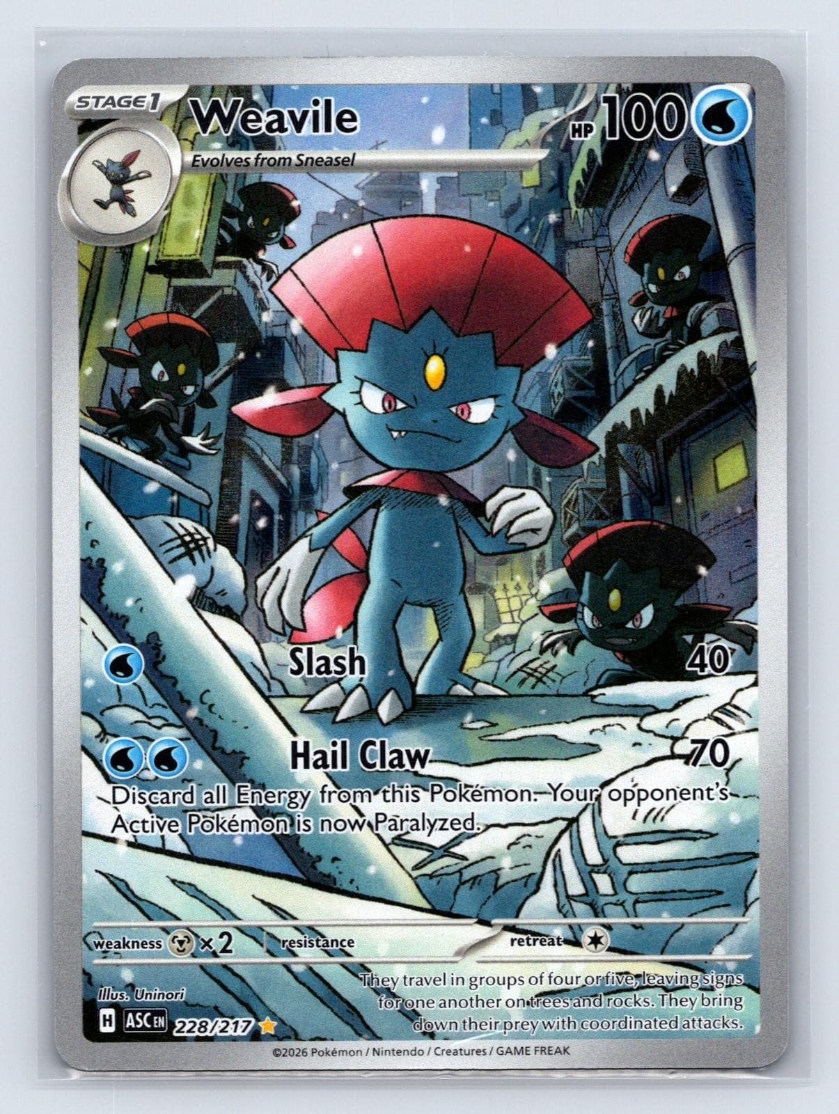 WEAVILE 228/217 IR ASCENDED HEROES POKEMON HOLO NEAR MINT