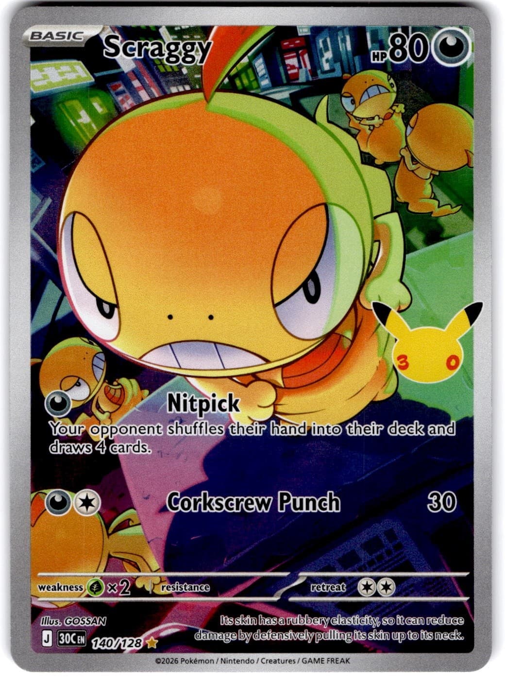Pokemon Scraggy 30th Celebration #140/128/128 Holofoil English