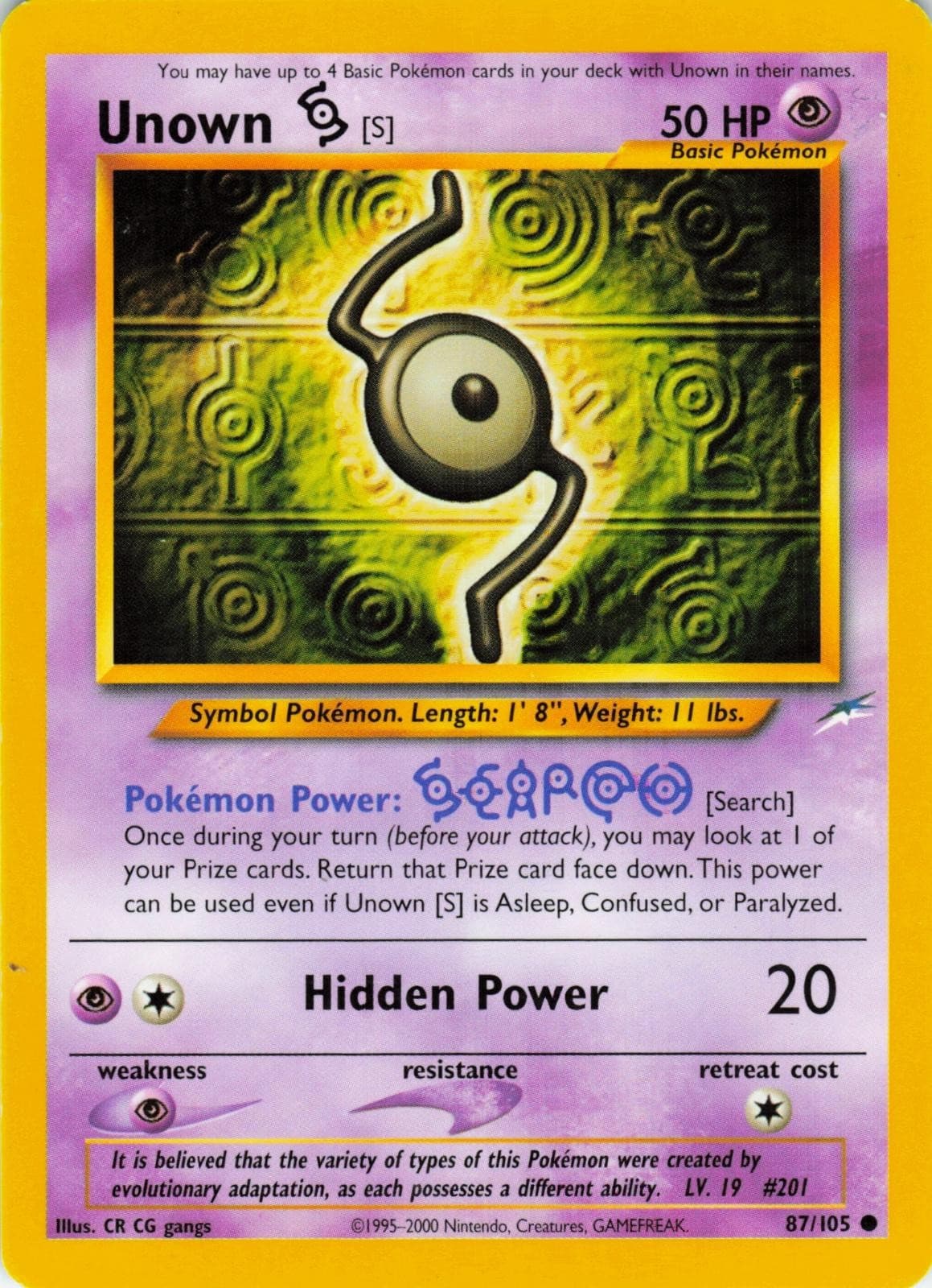 Unown [S] 87/105 Neo Destiny Common Unlimited MP