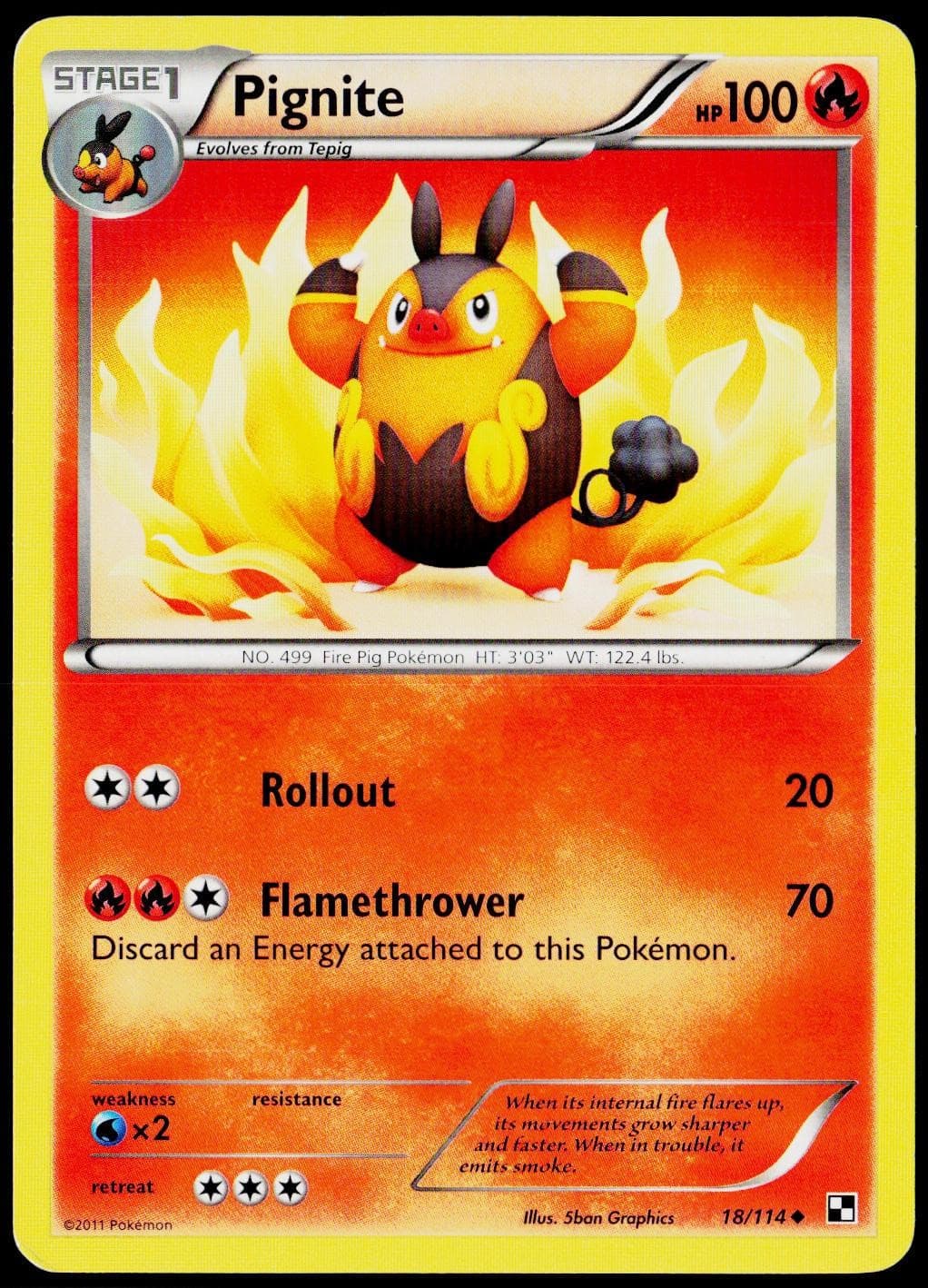 Pignite 18/114 Uncommon Black & White Pokemon Lightly Played