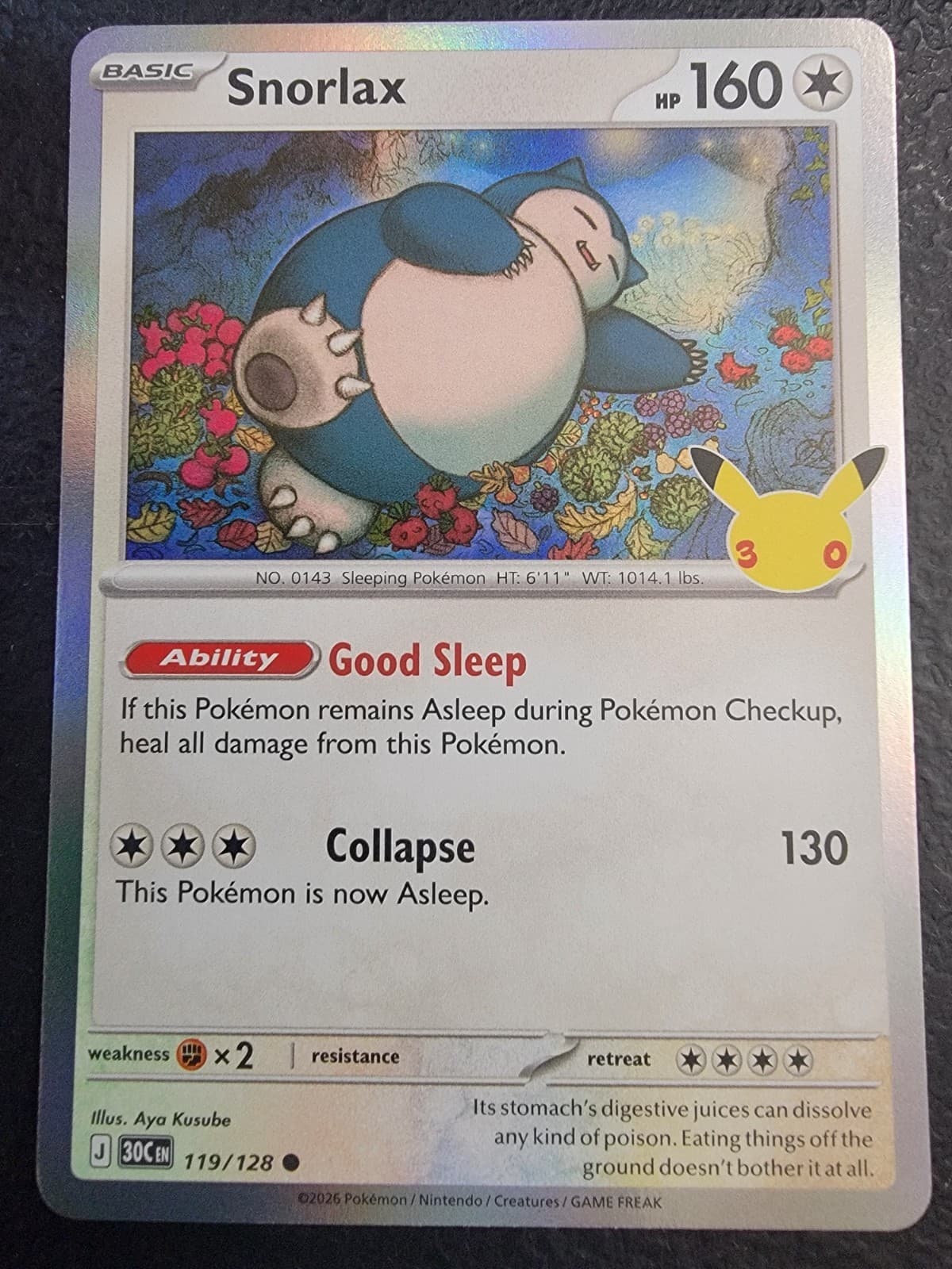 Pokemon TCG 30th Anniversary Celebration Snorlax 119/128