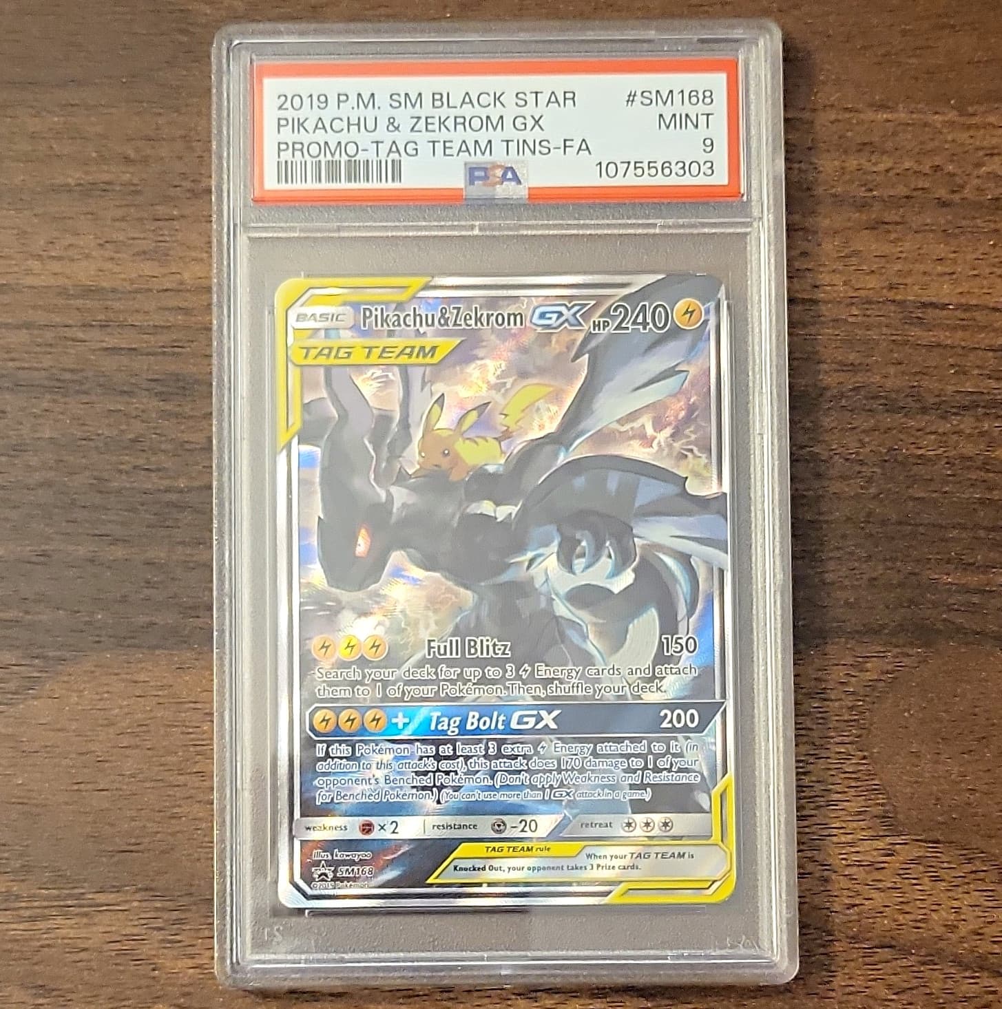 Pokémon TCG Pikachu & Zekrom GX SM168 TAG TEAM Promo Holo EN PSA 9