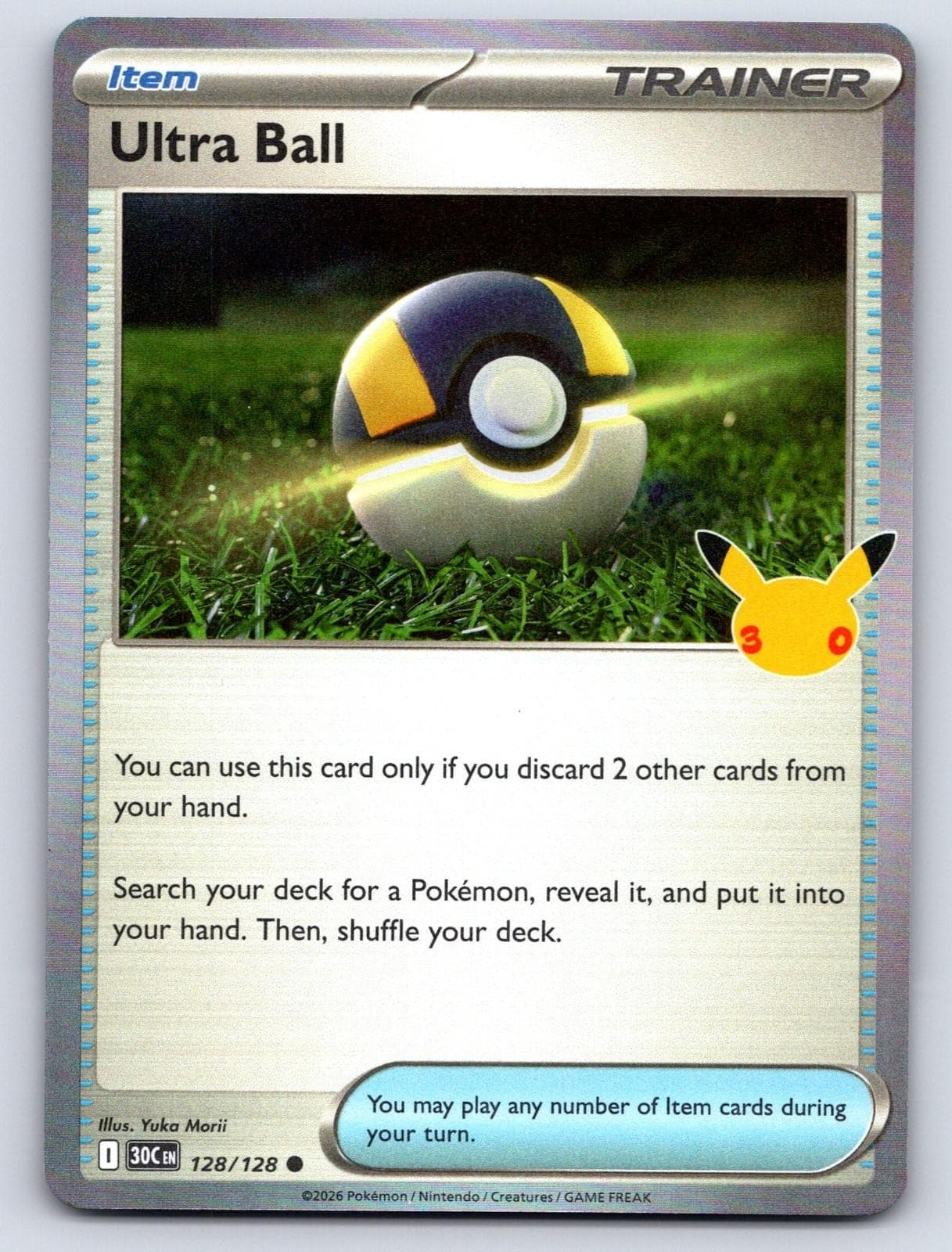 Ultra Ball 128/128 ME: 30th Celebration Holo Pokemon Near Mint