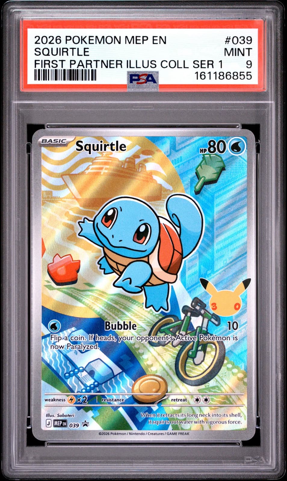 2026 Pokemon Mep EN-Me Black Star Promo Squirtle #039 PSA 9