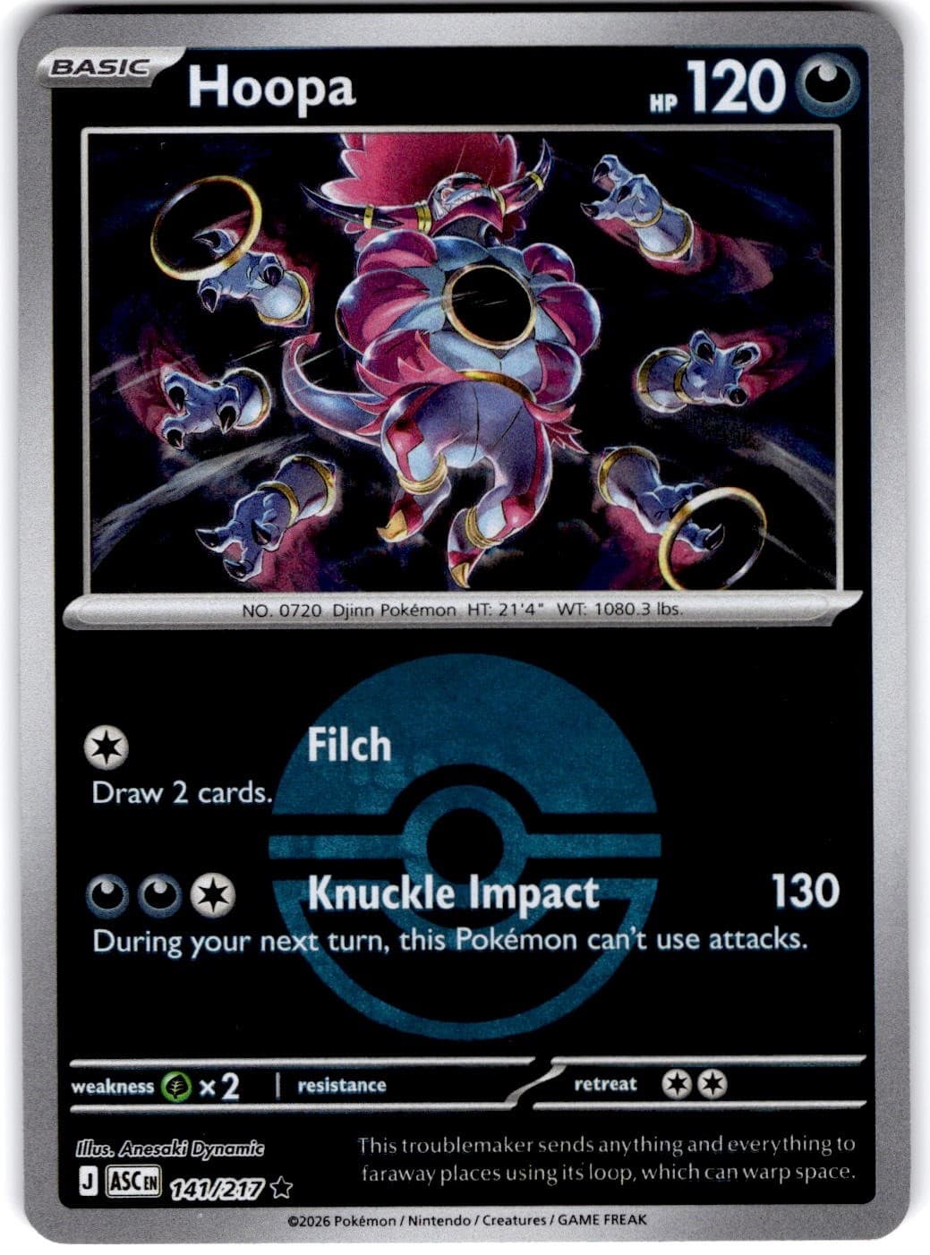 Pokemon Hoopa Ascended Heroes 141/217 Pokeball Holo Near Mint English