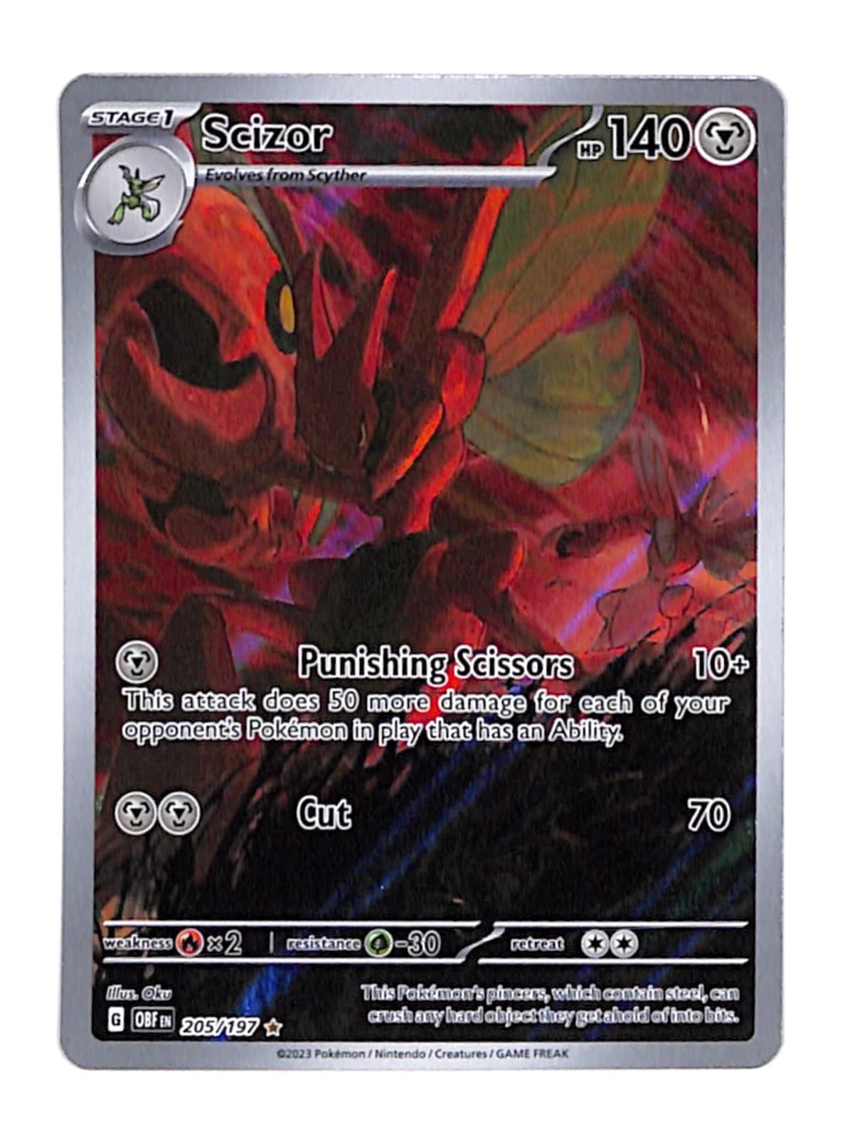 Scizor 2023 Pokemon Obsidian Flames 205/197 Illustration Rare IR Holo English