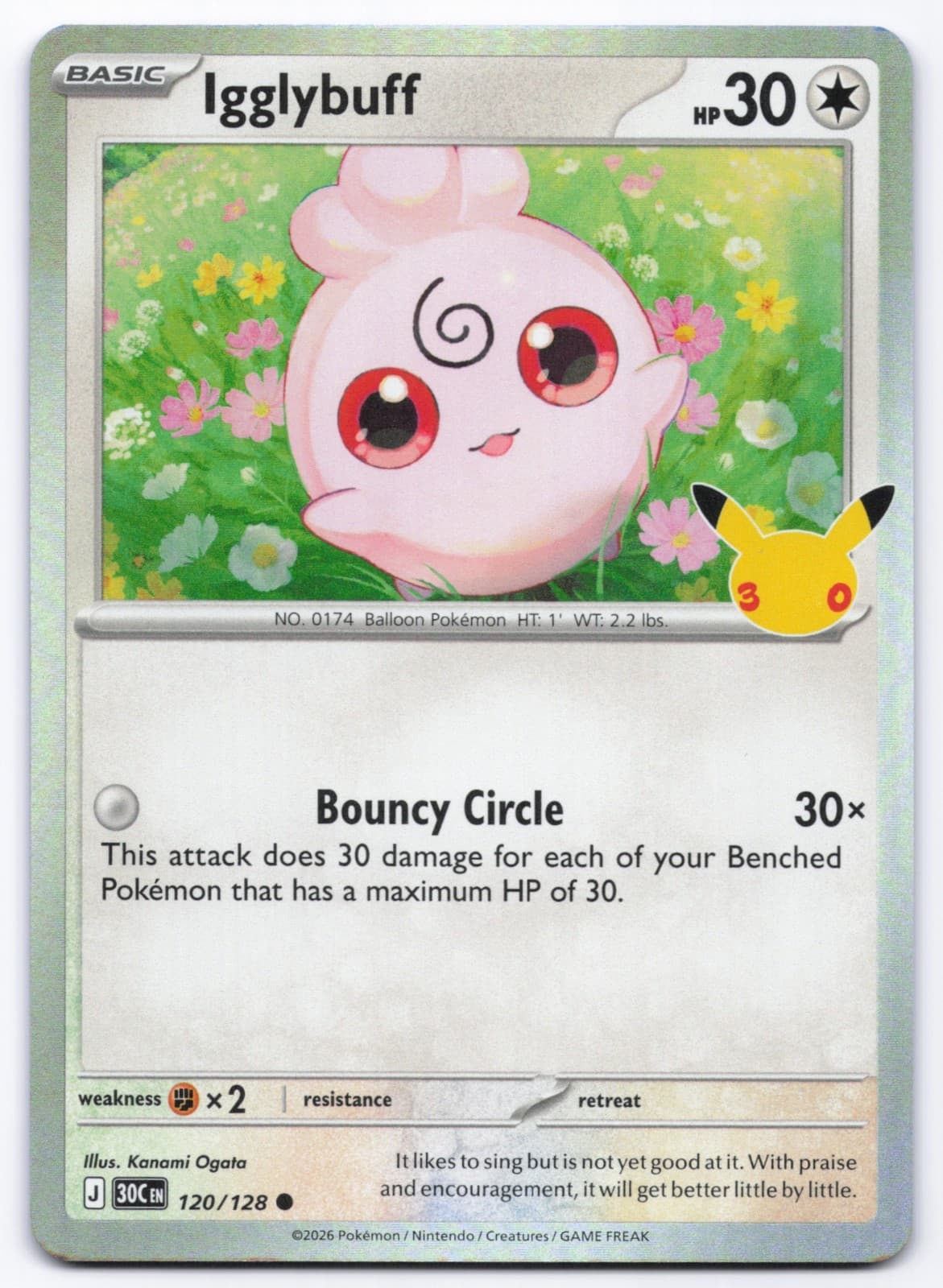 Pokémon TCG Igglybuff 120/128 30th Celebration NM