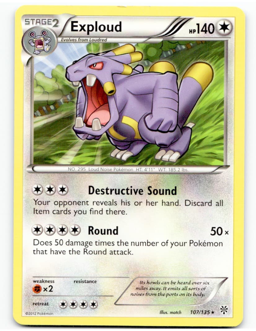 Exploud 107/135 Rare Plasma Storm Pokemon 2013 Near Mint