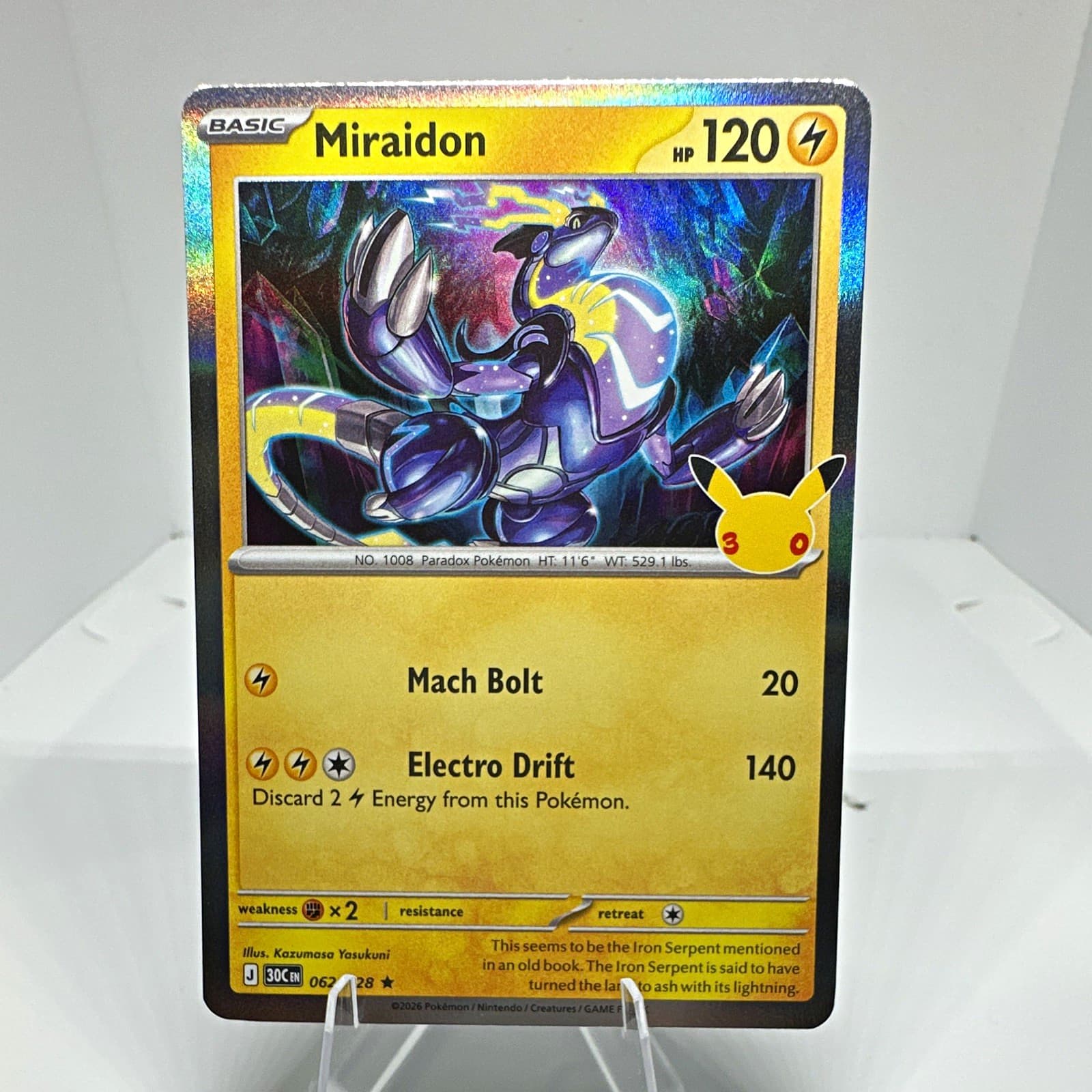 Pokémon Miraidon Holo Rare 30th Celebration English 062 120 HP Basic 2026