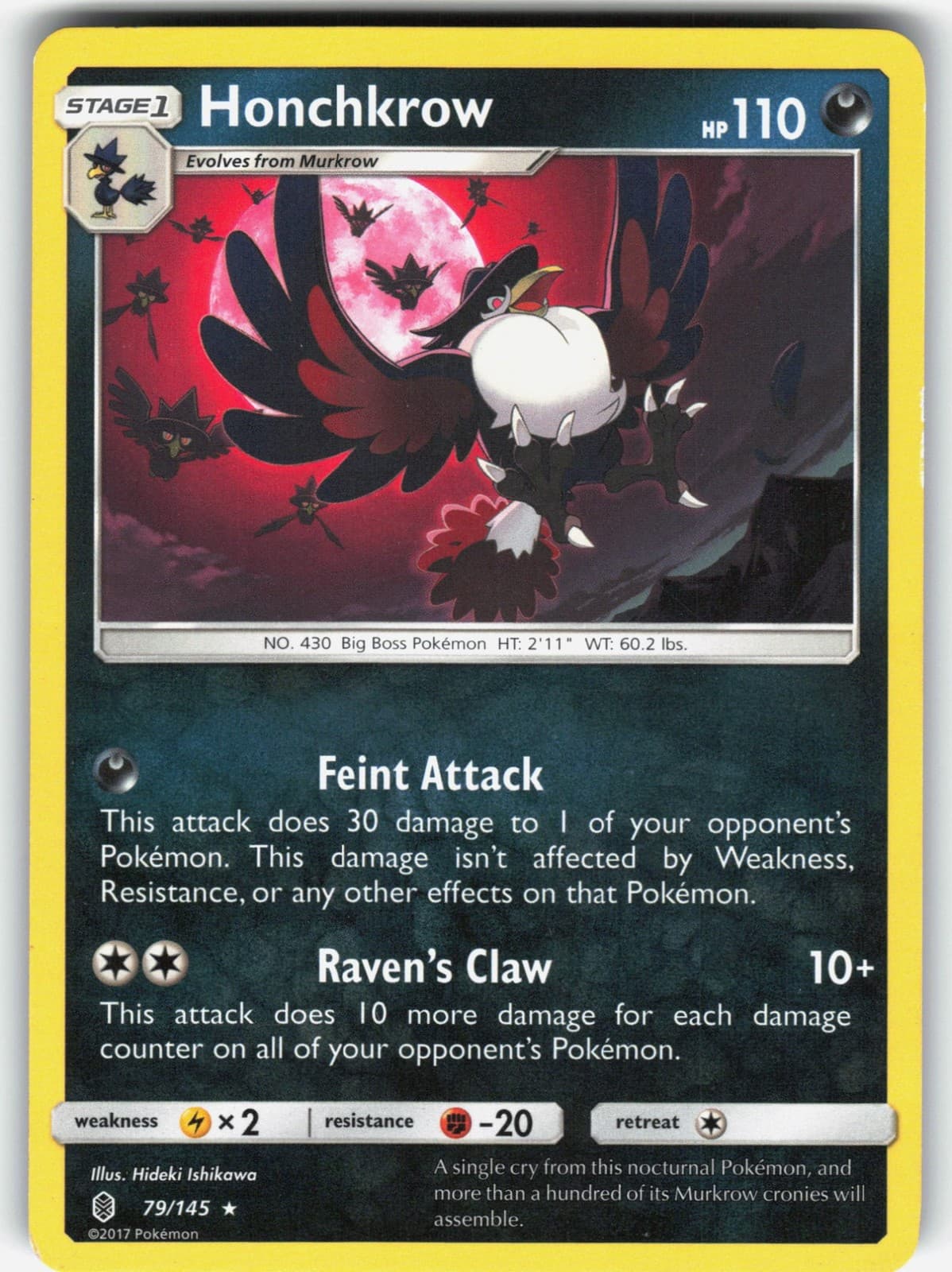 Honchkrow 79/145 SM - Guardians Rising Pokemon Rare EN Lightly Played