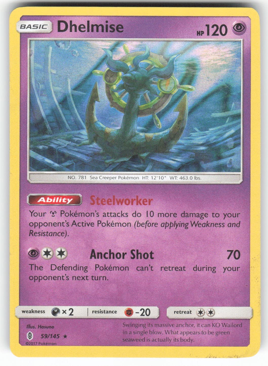 Dhelmise 59/145 Holo Rare Guardians Rising Pokemon Near Mint