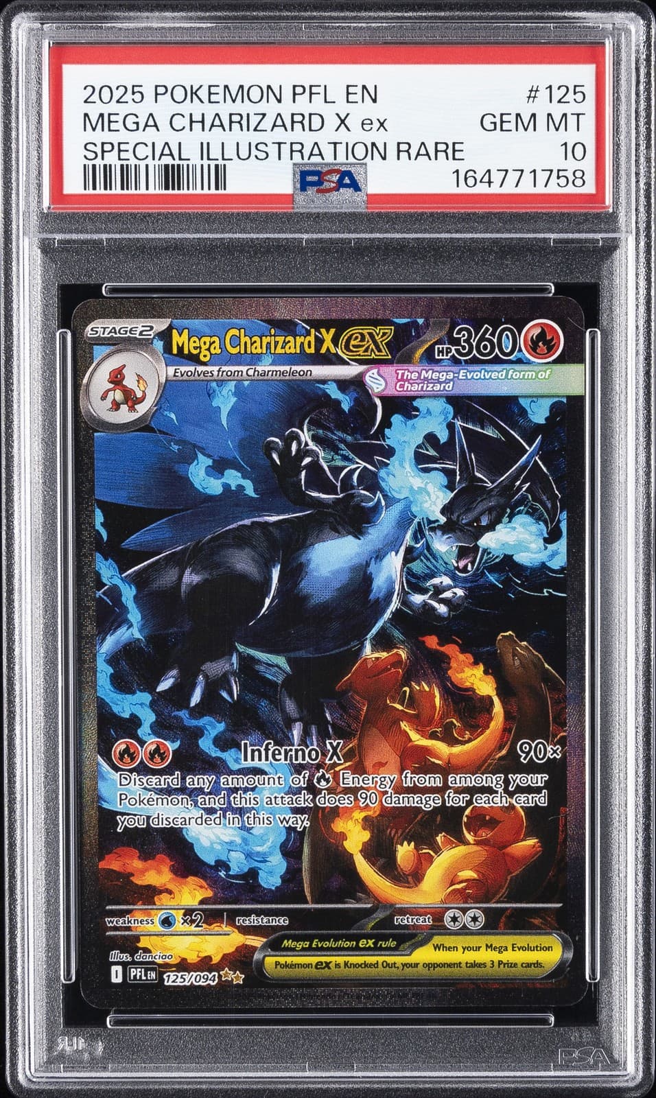2025 POKEMON PFL EN-PHANTASMAL FLAMES #125 MEGA CHARIZARD X EX PSA 10