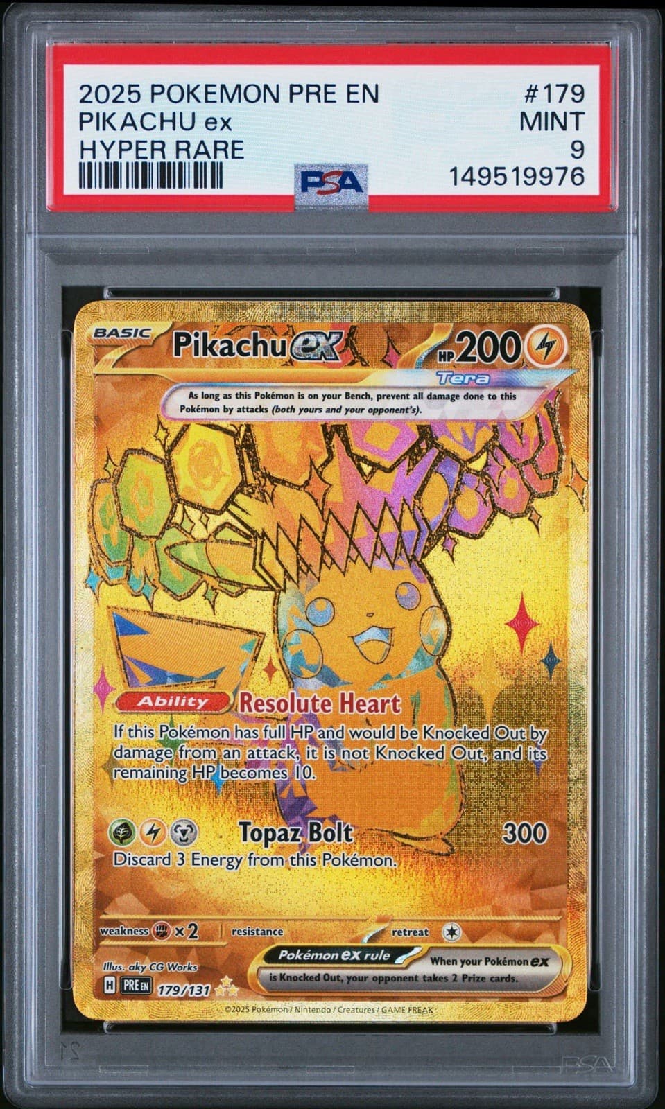 Pokemon 2025 Prismatic Evolutions Pikachu ex 179/131 Hyper Rare Holo PSA 9