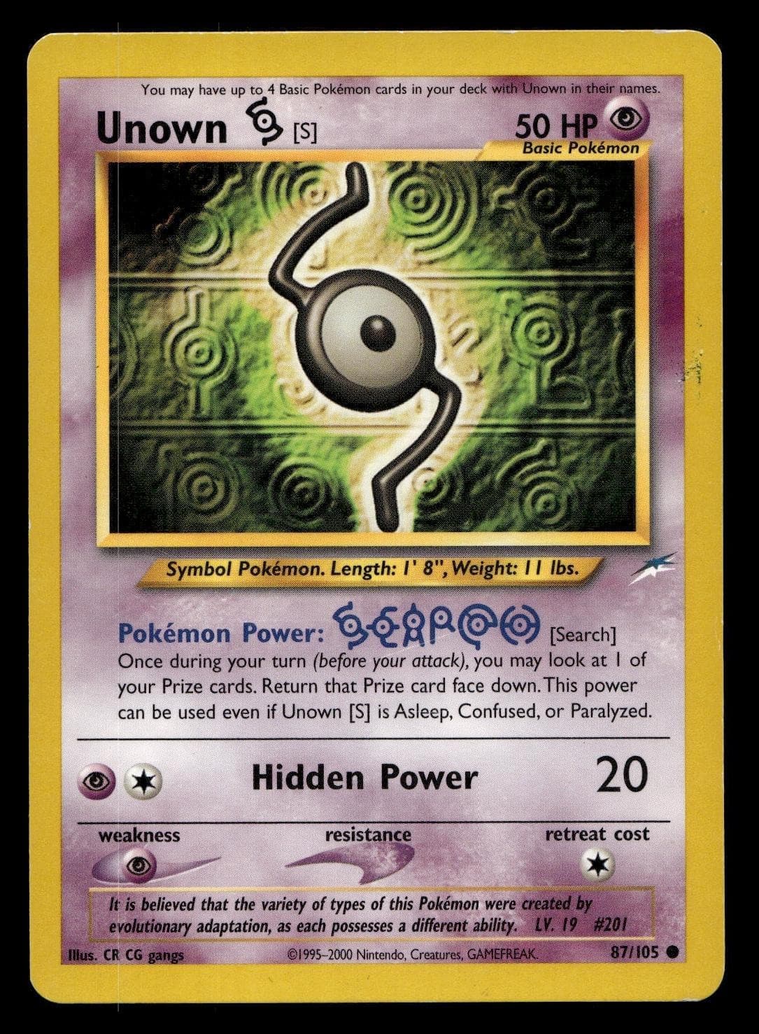 UNOWN [S] 87/105 COMMON NEO DESTINY POKEMON MODERATELY PLAYED