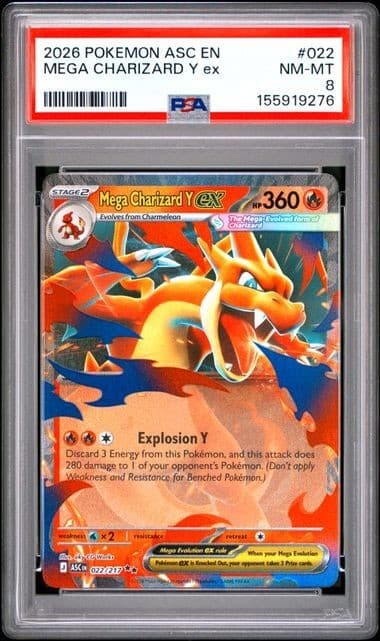 Pokemon Mega Charizard Y Ex Me: Ascended Heroes Holo 022/217 PSA 8