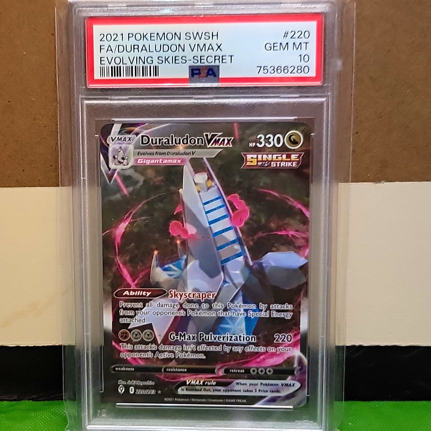 Pokemon 2021 Duraludon VMAX 220/203 Evolving Skies Alt Art Secret Holo PSA 10