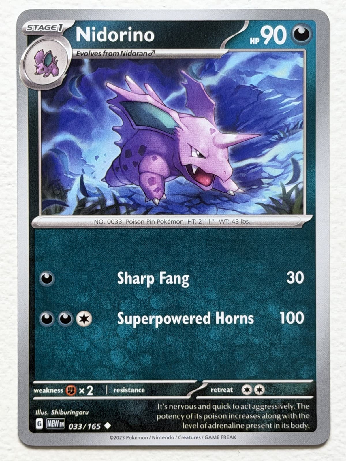 Nidorino 33/165 151 Uncommon Near Mint Pokemon