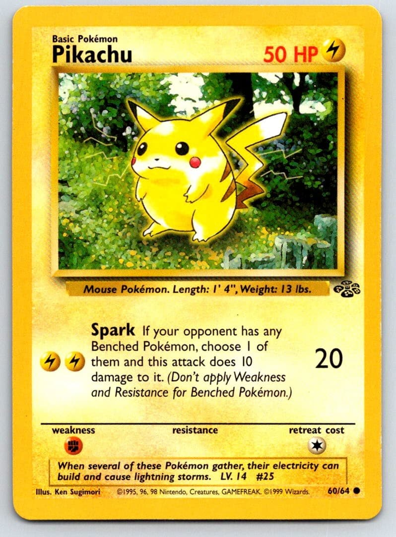 Pikachu 60/64 Common Jungle Pokemon Unlimited Lightly Played