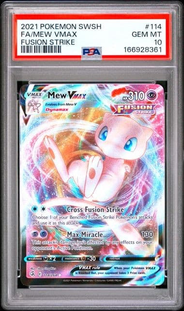 2021 POKEMON SWORD & SHIELD FUSION STRIKE #114 FULL ART MEW VMAX PSA 10