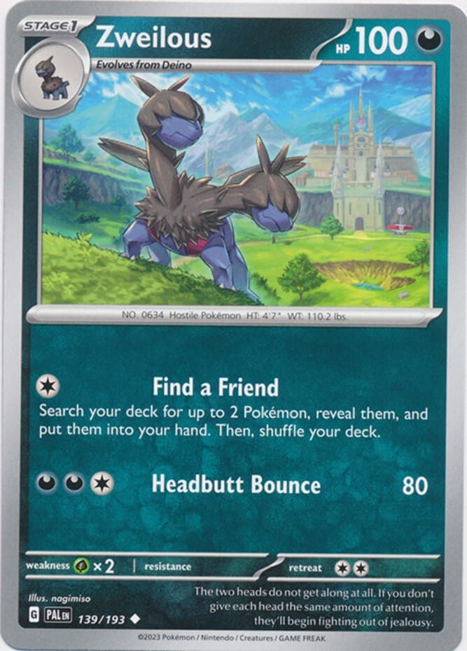 Zweilous - 139/193 - Uncommon (Near Mint) Paldea Evolved - Darkness Pokémon