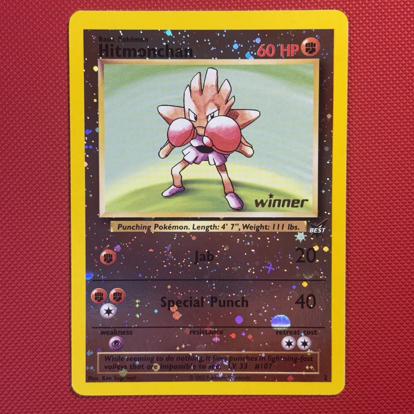 Pokemon Vintage Reverse Holo Hitmonchan Winner Stamp 2/9 Wotc Best of Game 2003